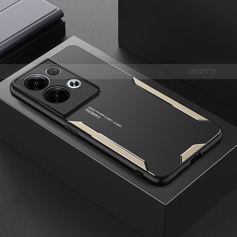 Custodia Lusso Alluminio e Silicone Laterale Cover per Oppo Reno8 Pro+ Plus 5G Oro