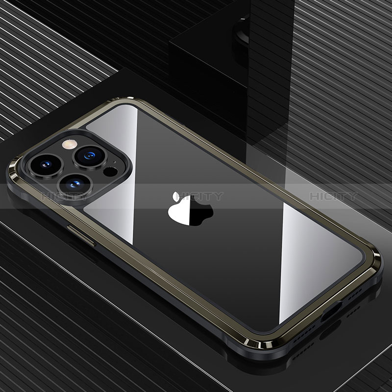 Custodia Lusso Alluminio e Silicone Laterale Cover QC1 per Apple iPhone 13 Pro Max Nero