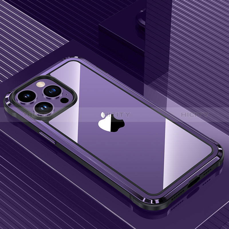 Custodia Lusso Alluminio e Silicone Laterale Cover QC1 per Apple iPhone 13 Pro Max Viola
