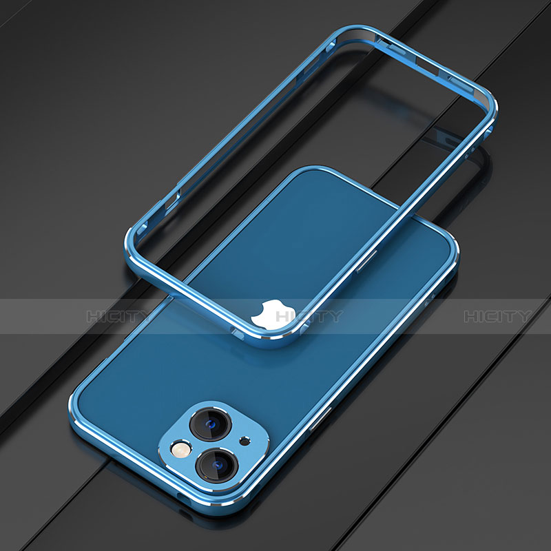 Custodia Lusso Alluminio Laterale Cover A01 per Apple iPhone 14 Plus Blu