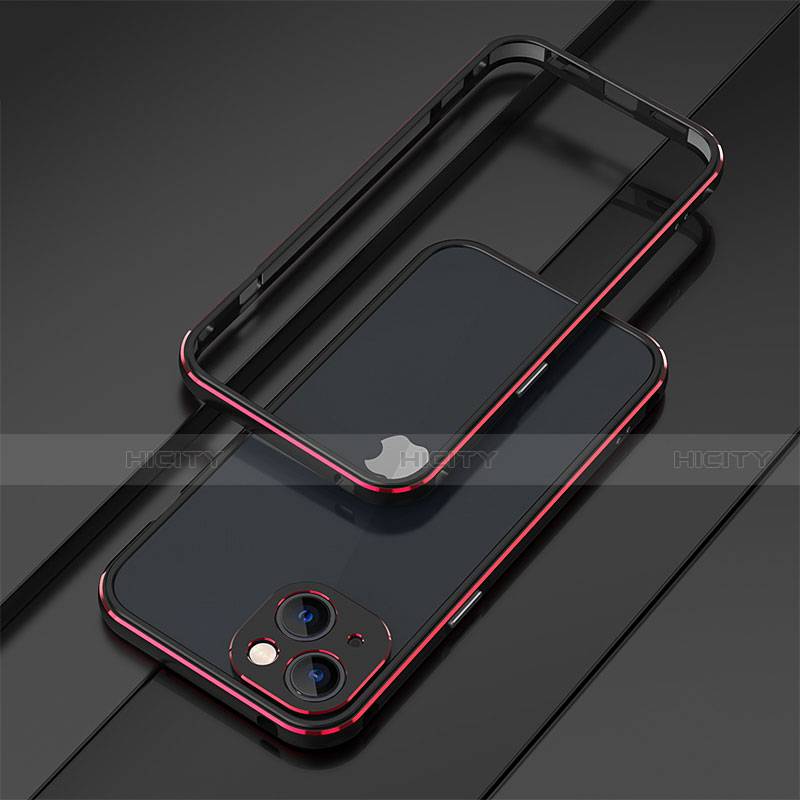 Custodia Lusso Alluminio Laterale Cover A01 per Apple iPhone 14 Rosso e Nero