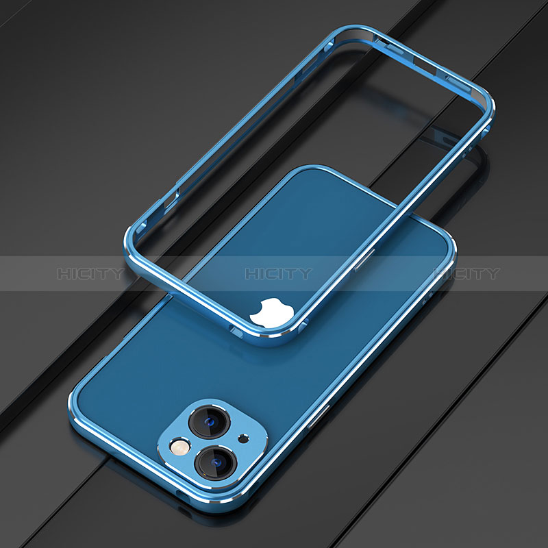Custodia Lusso Alluminio Laterale Cover A01 per Apple iPhone 15 Plus Blu