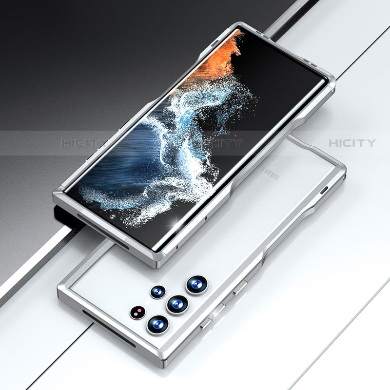 Custodia Lusso Alluminio Laterale Cover A02 per Samsung Galaxy S21 Ultra 5G Argento