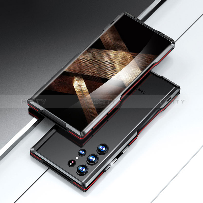 Custodia Lusso Alluminio Laterale Cover A02 per Samsung Galaxy S24 Ultra 5G Rosso e Nero