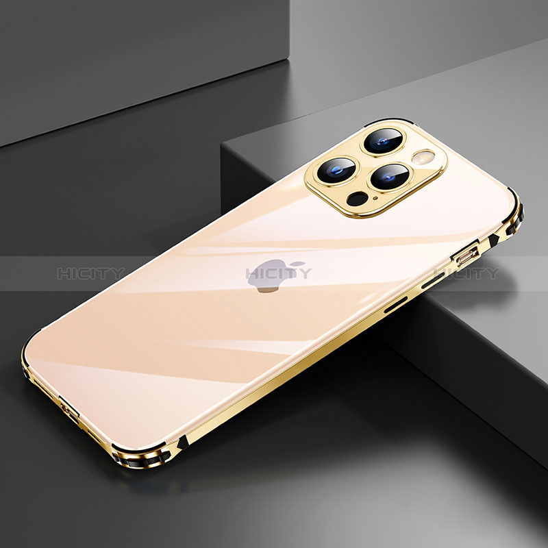 Custodia Lusso Alluminio Laterale Cover A06 per Apple iPhone 14 Pro Max Oro