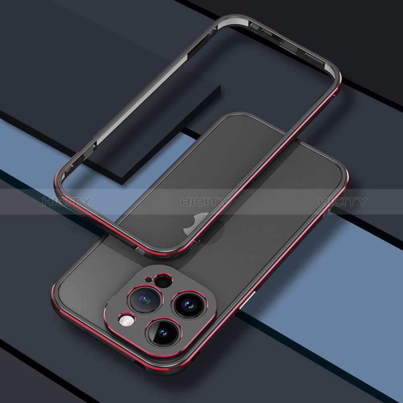 Custodia Lusso Alluminio Laterale Cover JZ1 per Apple iPhone 14 Pro Rosso e Nero