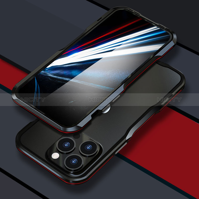 Custodia Lusso Alluminio Laterale Cover LF1 per Apple iPhone 14 Pro Max Rosso e Nero