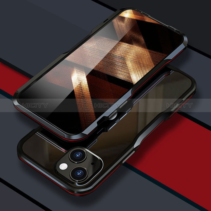 Custodia Lusso Alluminio Laterale Cover LF1 per Apple iPhone 15 Plus Rosso e Nero