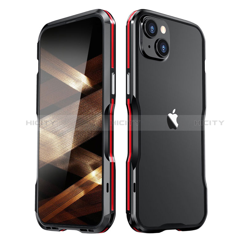 Custodia Lusso Alluminio Laterale Cover LF3 per Apple iPhone 15 Plus Rosso e Nero