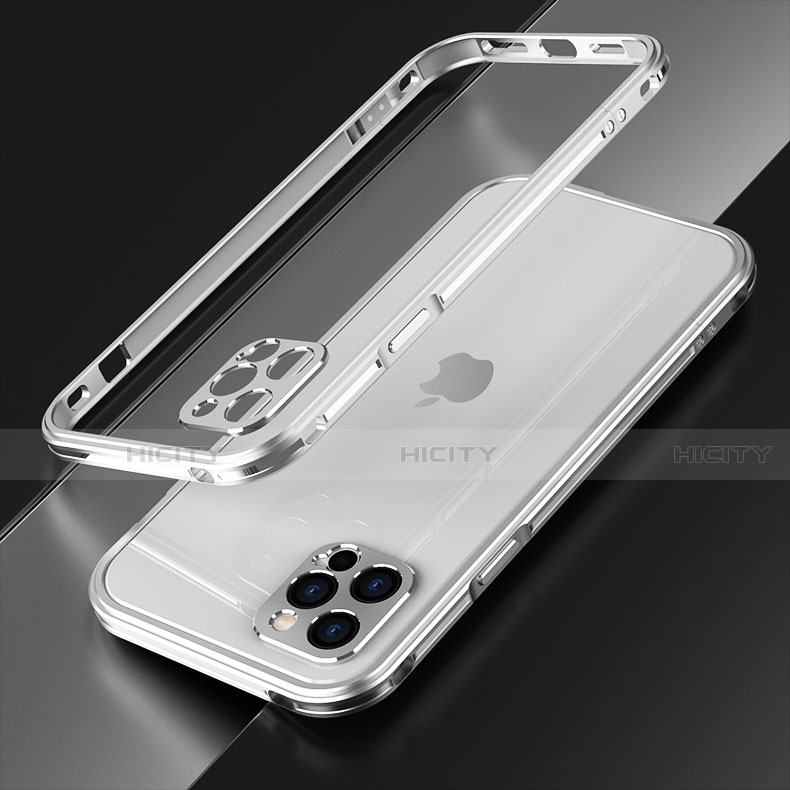 Custodia Lusso Alluminio Laterale Cover N01 per Apple iPhone 12 Pro Max Argento