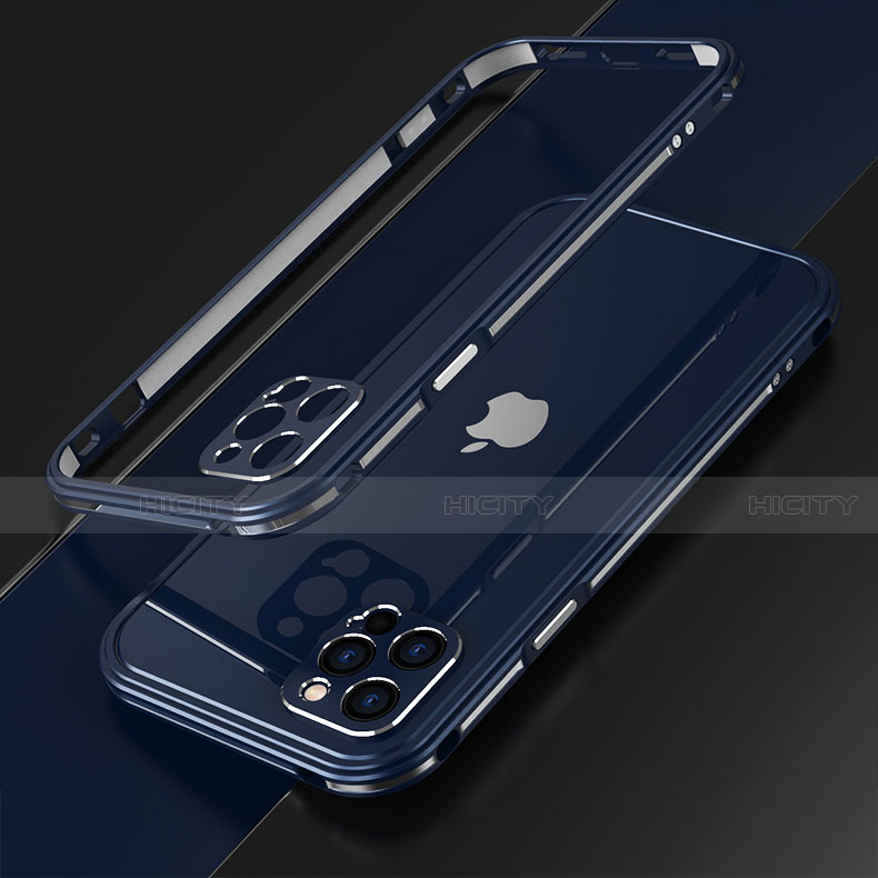 Custodia Lusso Alluminio Laterale Cover N01 per Apple iPhone 12 Pro Max Blu