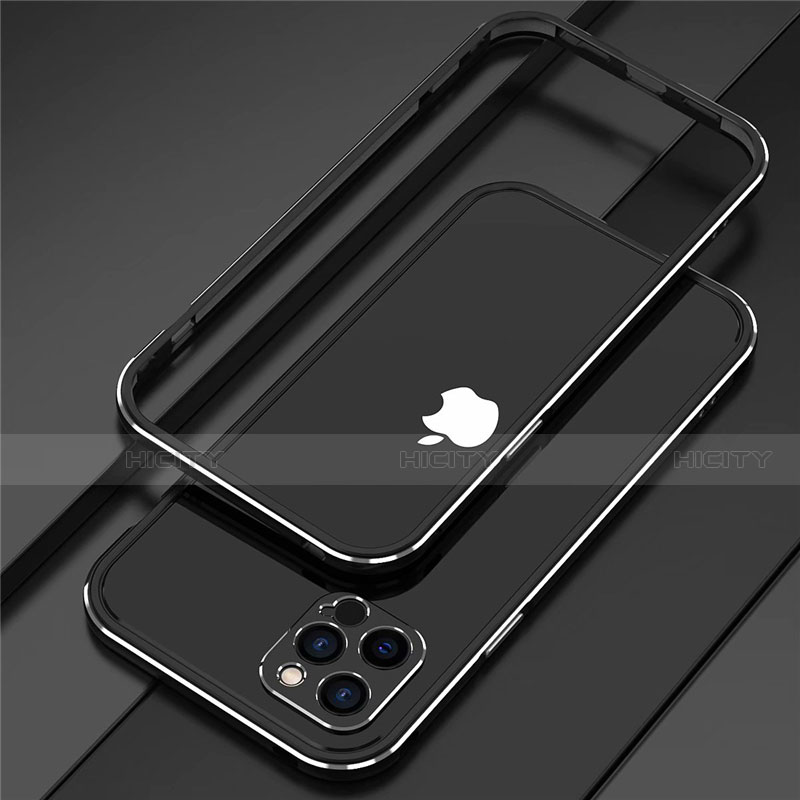 Custodia Lusso Alluminio Laterale Cover N02 per Apple iPhone 12 Pro Argento e Nero