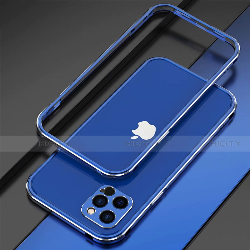 Custodia Lusso Alluminio Laterale Cover N02 per Apple iPhone 12 Pro Max Blu