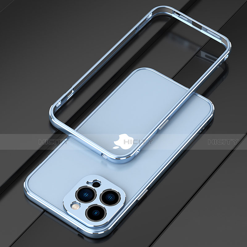 Custodia Lusso Alluminio Laterale Cover per Apple iPhone 13 Pro Cielo Blu
