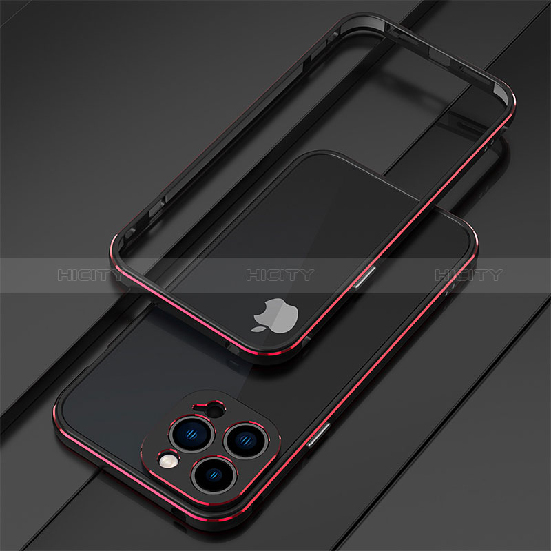 Custodia Lusso Alluminio Laterale Cover per Apple iPhone 14 Pro Max Rosso e Nero