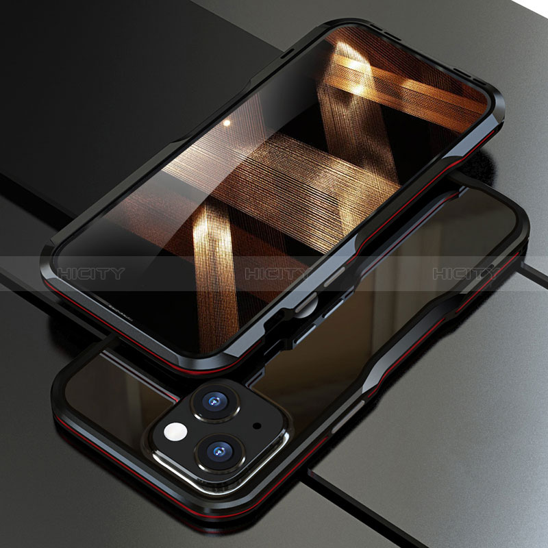 Custodia Lusso Alluminio Laterale Cover per Apple iPhone 15 Plus Rosso e Nero