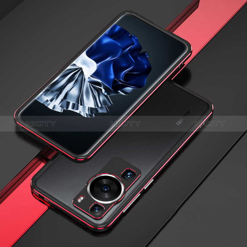 Custodia Lusso Alluminio Laterale Cover per Huawei P60 Pro Rosso e Nero