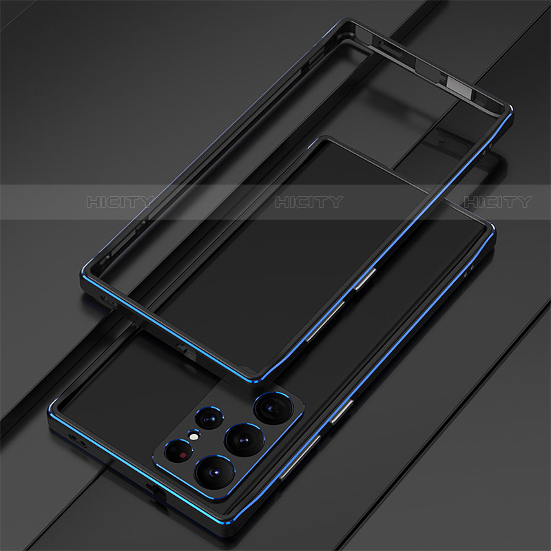 Custodia Lusso Alluminio Laterale Cover per Samsung Galaxy S23 Ultra 5G Blu e Nero