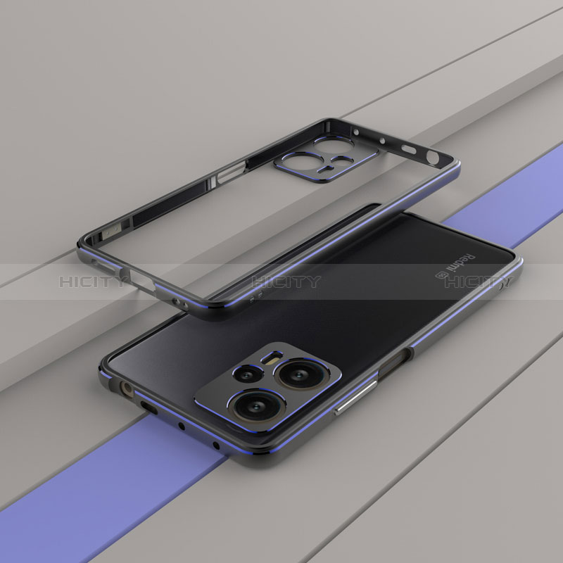 Custodia Lusso Alluminio Laterale Cover per Xiaomi Poco F5 5G Blu e Nero