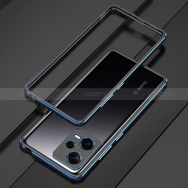 Custodia Lusso Alluminio Laterale Cover S01 per Xiaomi Redmi Note 12 5G Blu e Nero