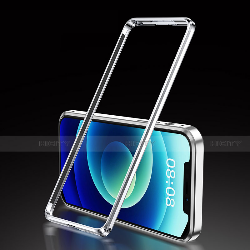 Custodia Lusso Alluminio Laterale Cover T01 per Apple iPhone 12 Pro Argento