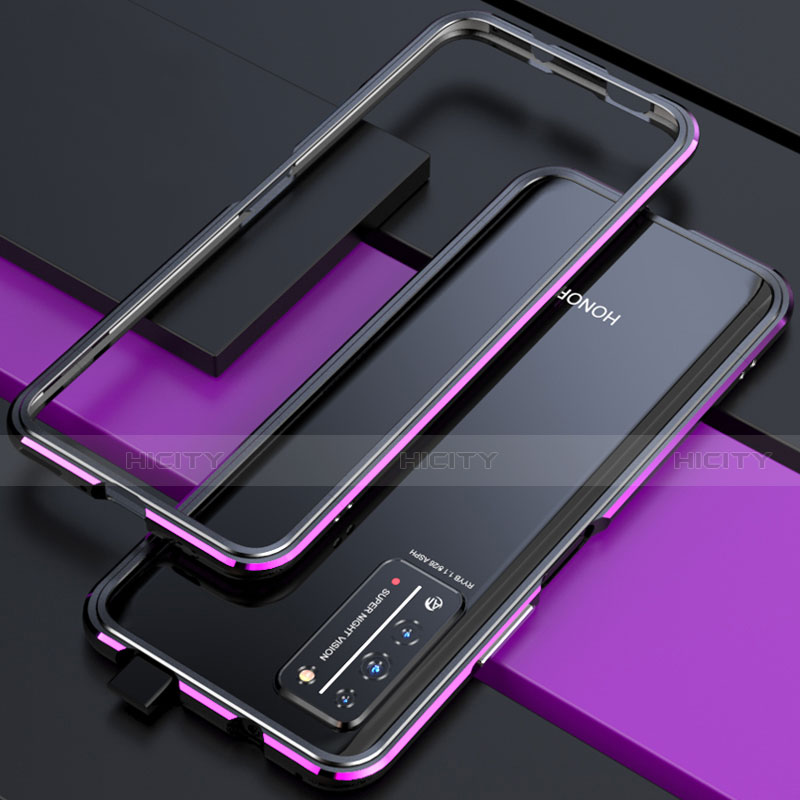 Custodia Lusso Alluminio Laterale Cover T01 per Huawei Honor X10 5G Viola e Nero