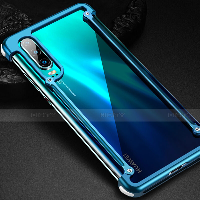 Custodia Lusso Alluminio Laterale Cover T01 per Huawei P30 Cielo Blu