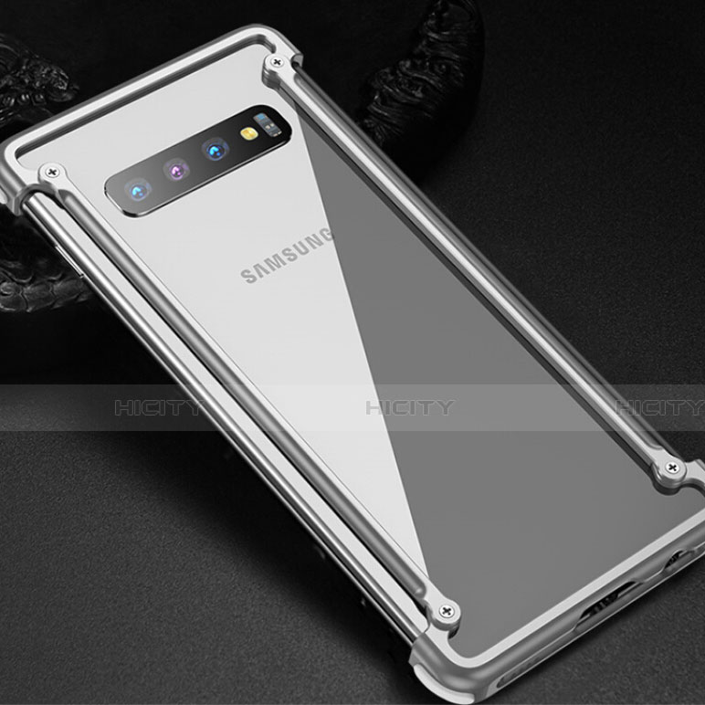 Custodia Lusso Alluminio Laterale Cover T01 per Samsung Galaxy S10 Argento