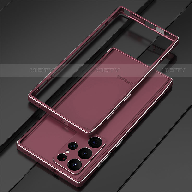 Custodia Lusso Alluminio Laterale Cover T01 per Samsung Galaxy S21 Ultra 5G Rosso Rosa