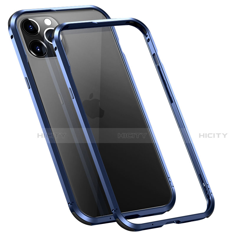 Custodia Lusso Alluminio Laterale Cover T02 per Apple iPhone 12 Pro Blu