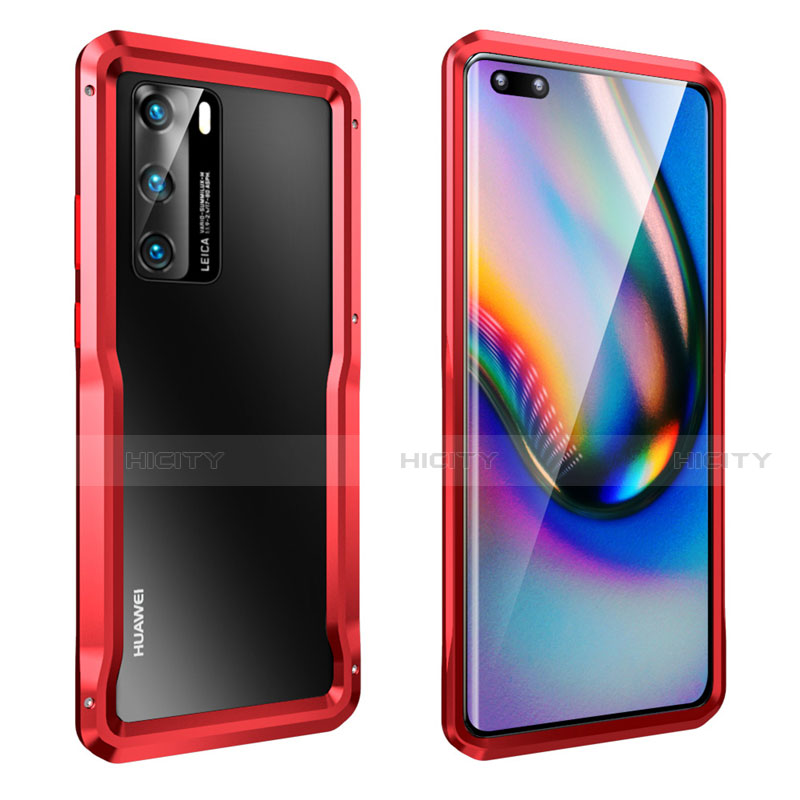 Custodia Lusso Alluminio Laterale Cover T02 per Huawei P40 Rosso