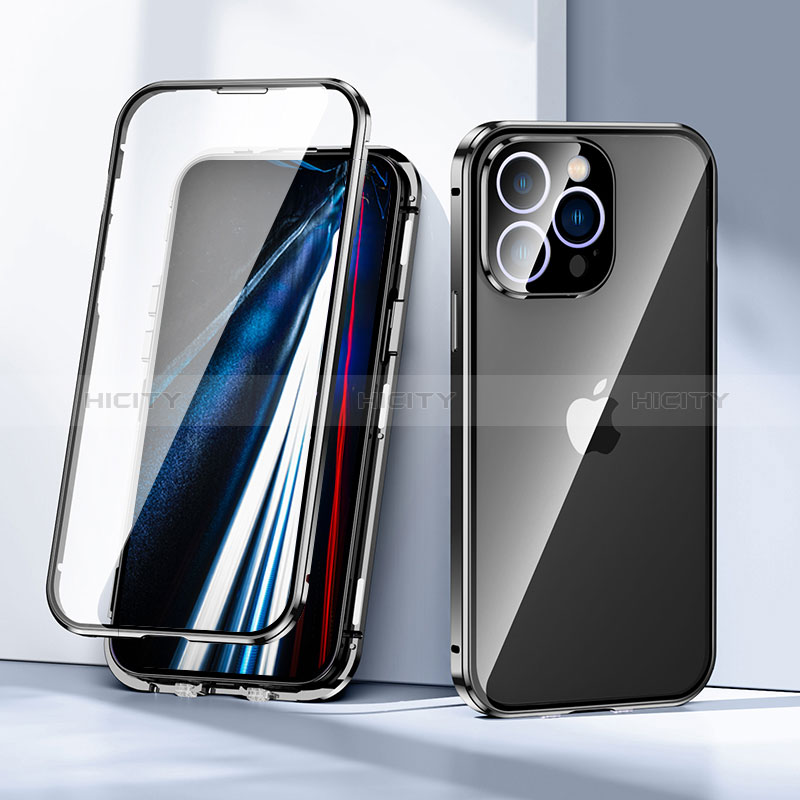 Custodia Lusso Alluminio Laterale Specchio 360 Gradi Cover LK1 per Apple iPhone 13 Pro Max Nero