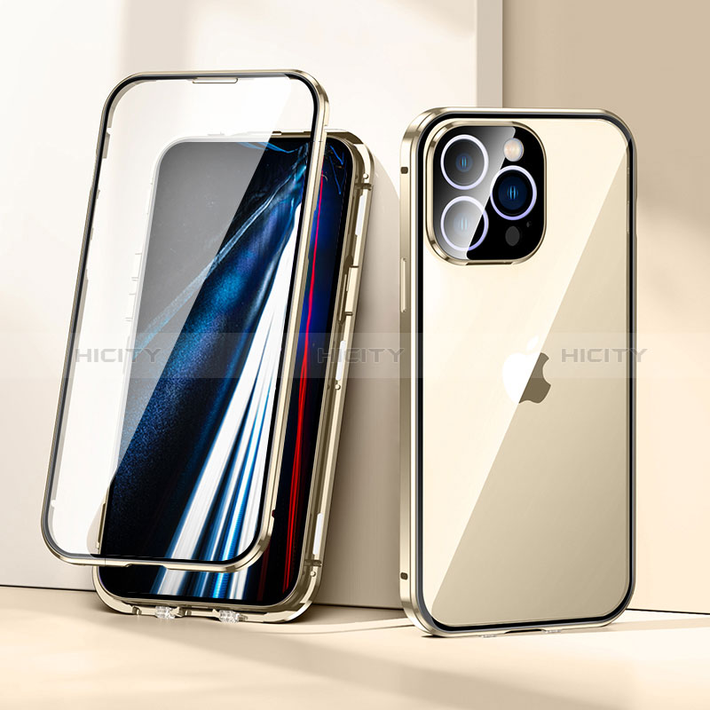 Custodia Lusso Alluminio Laterale Specchio 360 Gradi Cover LK1 per Apple iPhone 13 Pro Max Oro