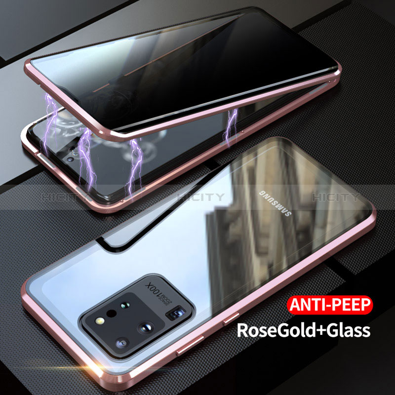 Custodia Lusso Alluminio Laterale Specchio 360 Gradi Cover LK1 per Samsung Galaxy S20 Ultra 5G Oro Rosa