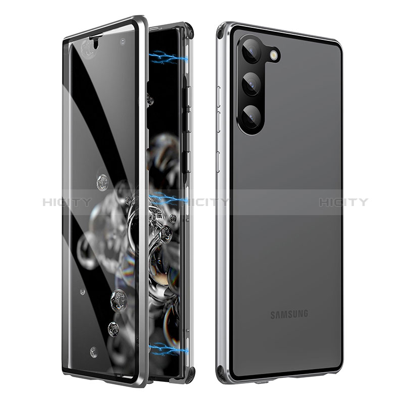 Custodia Lusso Alluminio Laterale Specchio 360 Gradi Cover LK1 per Samsung Galaxy S22 5G Argento