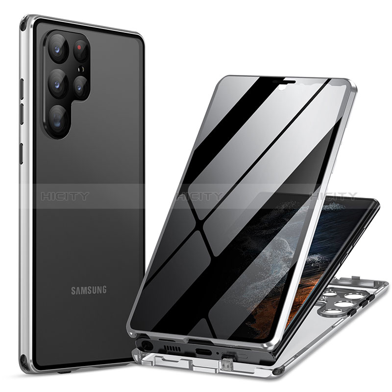 Custodia Lusso Alluminio Laterale Specchio 360 Gradi Cover LK1 per Samsung Galaxy S22 Ultra 5G