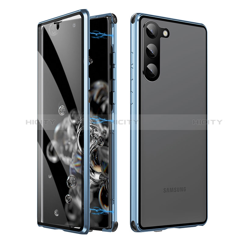 Custodia Lusso Alluminio Laterale Specchio 360 Gradi Cover LK1 per Samsung Galaxy S23 5G Blu