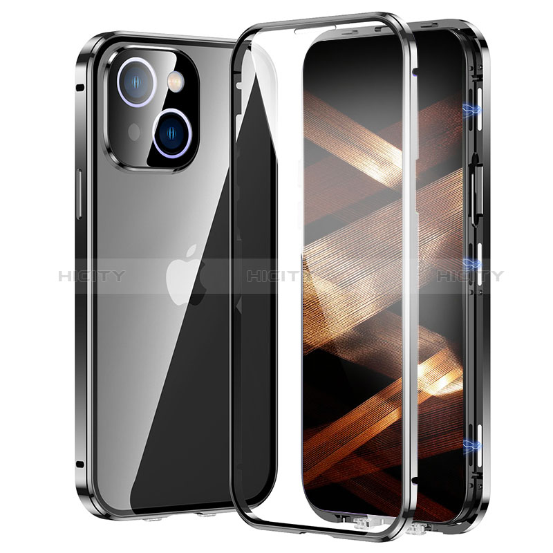 Custodia Lusso Alluminio Laterale Specchio 360 Gradi Cover LK2 per Apple iPhone 15 Plus Nero