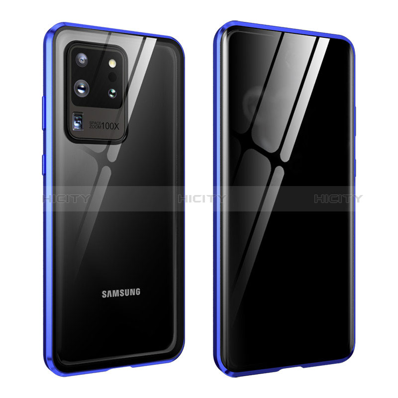 Custodia Lusso Alluminio Laterale Specchio 360 Gradi Cover LK2 per Samsung Galaxy S20 Ultra 5G Blu