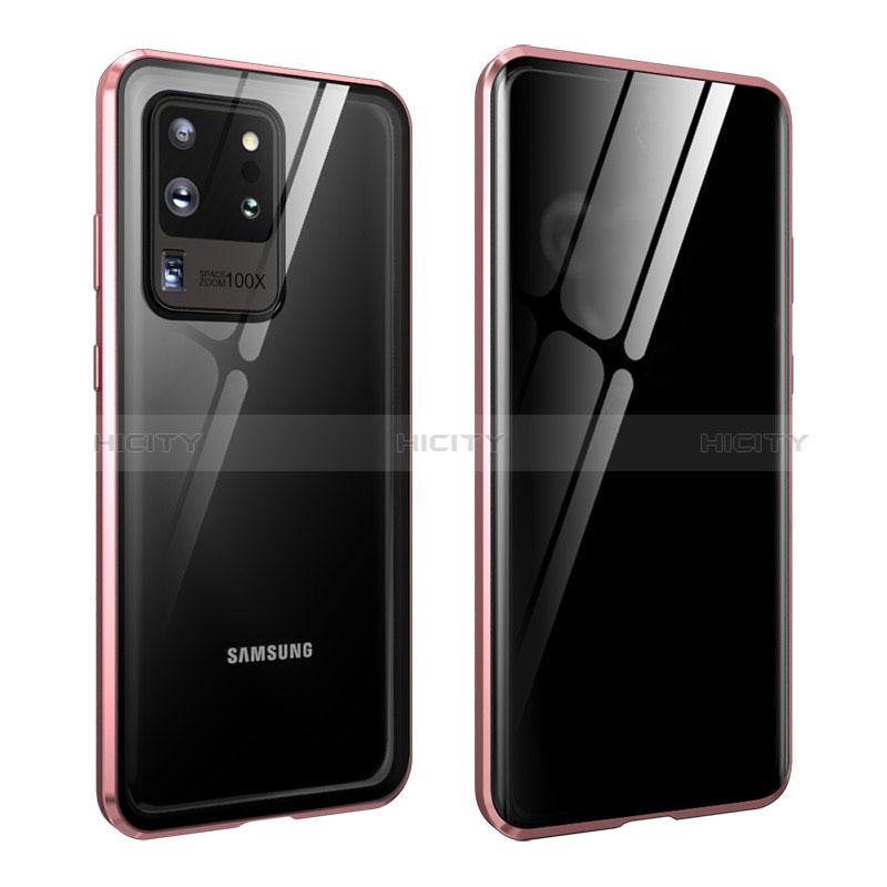 Custodia Lusso Alluminio Laterale Specchio 360 Gradi Cover LK2 per Samsung Galaxy S20 Ultra 5G Oro Rosa