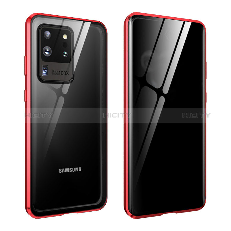 Custodia Lusso Alluminio Laterale Specchio 360 Gradi Cover LK2 per Samsung Galaxy S20 Ultra Rosso