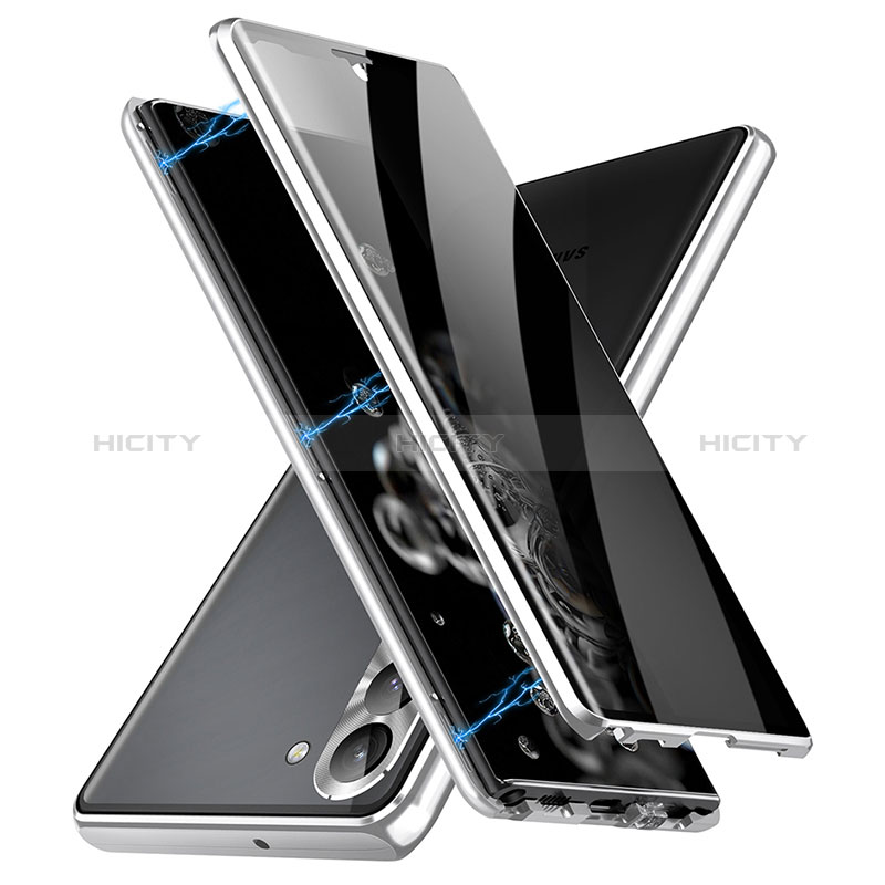 Custodia Lusso Alluminio Laterale Specchio 360 Gradi Cover LK2 per Samsung Galaxy S22 5G Argento