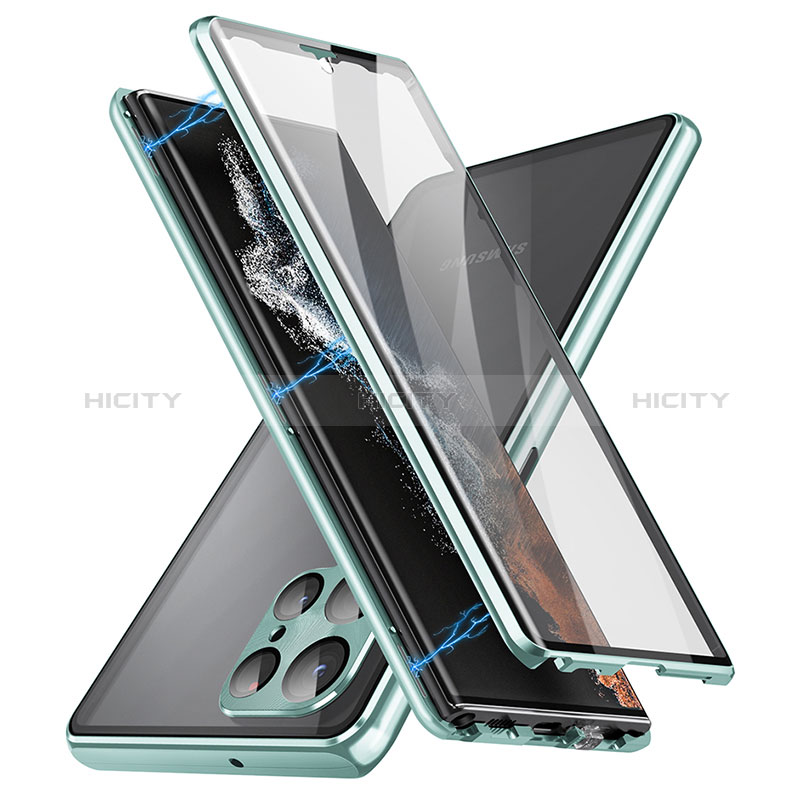 Custodia Lusso Alluminio Laterale Specchio 360 Gradi Cover LK2 per Samsung Galaxy S23 Ultra 5G Verde