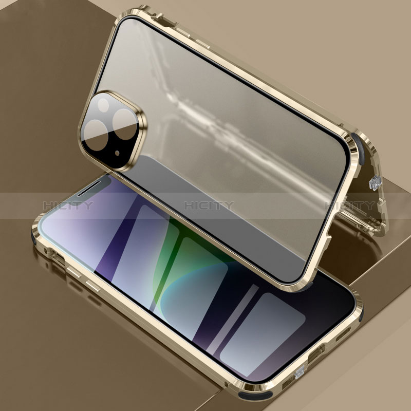 Custodia Lusso Alluminio Laterale Specchio 360 Gradi Cover LK3 per Apple iPhone 13 Oro
