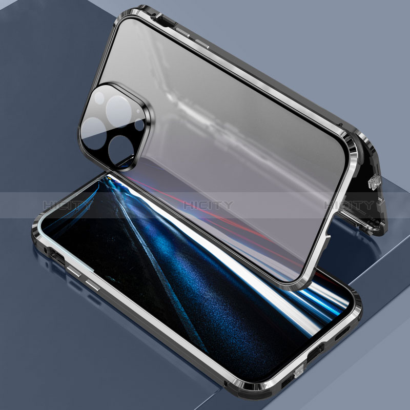 Custodia Lusso Alluminio Laterale Specchio 360 Gradi Cover LK3 per Apple iPhone 13 Pro Max Nero