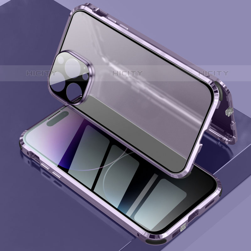 Custodia Lusso Alluminio Laterale Specchio 360 Gradi Cover LK3 per Apple iPhone 15 Pro Viola