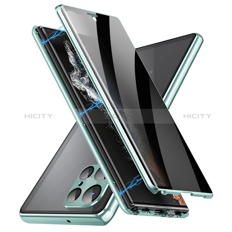 Custodia Lusso Alluminio Laterale Specchio 360 Gradi Cover LK3 per Samsung Galaxy S22 Ultra 5G Verde