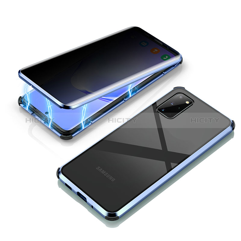 Custodia Lusso Alluminio Laterale Specchio 360 Gradi Cover LK4 per Samsung Galaxy S20 Plus 5G Blu