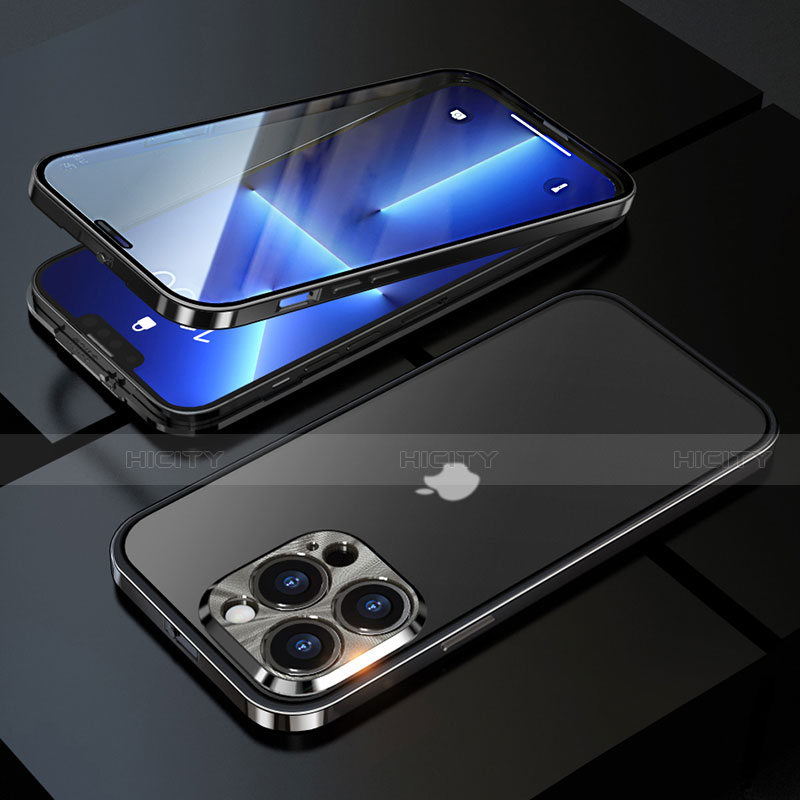 Custodia Lusso Alluminio Laterale Specchio 360 Gradi Cover M01 per Apple iPhone 13 Pro Max Nero
