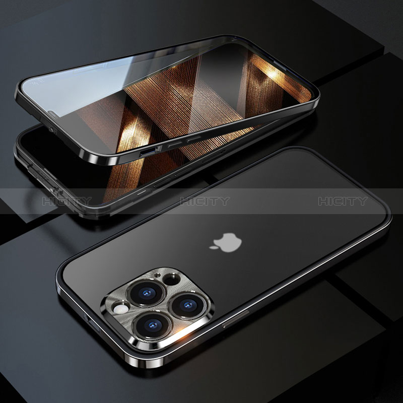 Custodia Lusso Alluminio Laterale Specchio 360 Gradi Cover M01 per Apple iPhone 14 Pro Max Nero
